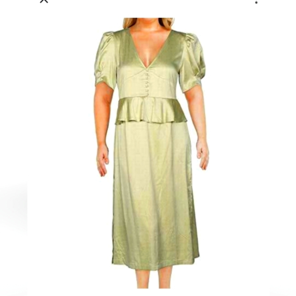 NWT Danielle Bernstein Lime Green Polka Dot Short Sleeve Dress Size 12